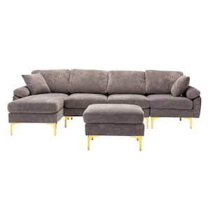 114 in. Slope Arm 2-Piece Polyester L-Shaped Sectional Sofa in Gray with Chaise