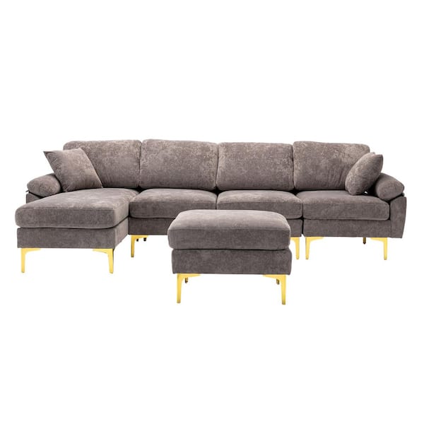 Wateday 114 in. Slope Arm 2-Piece Polyester L-Shaped Sectional Sofa in Gray with Chaise