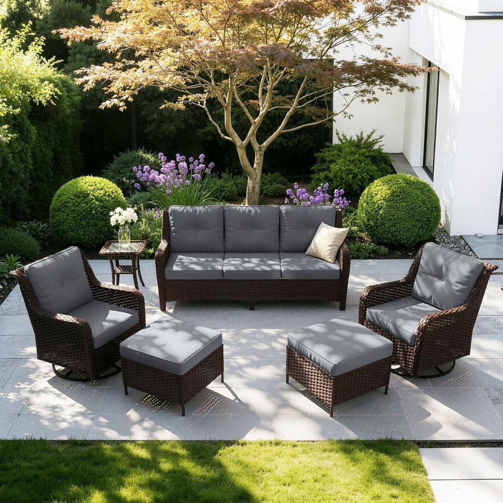6-Piece Wicker Patio Conversation Set with High Back,Outdoor Swivel Rocker,Ottoman and Thick Cushions Gray,for Porch price history on PriceWatchPro