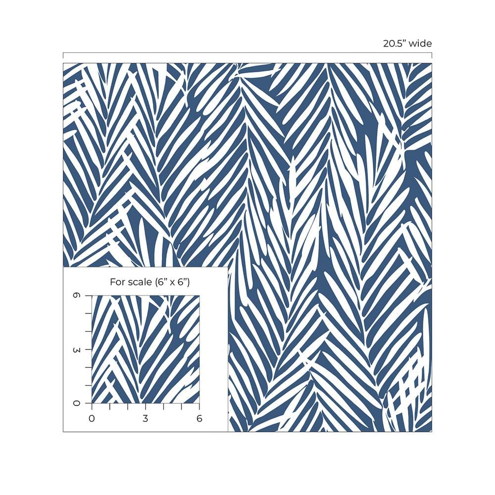 Coastal Blue Palm Leaf Peel and Stick Vinyl Wallpaper Roll