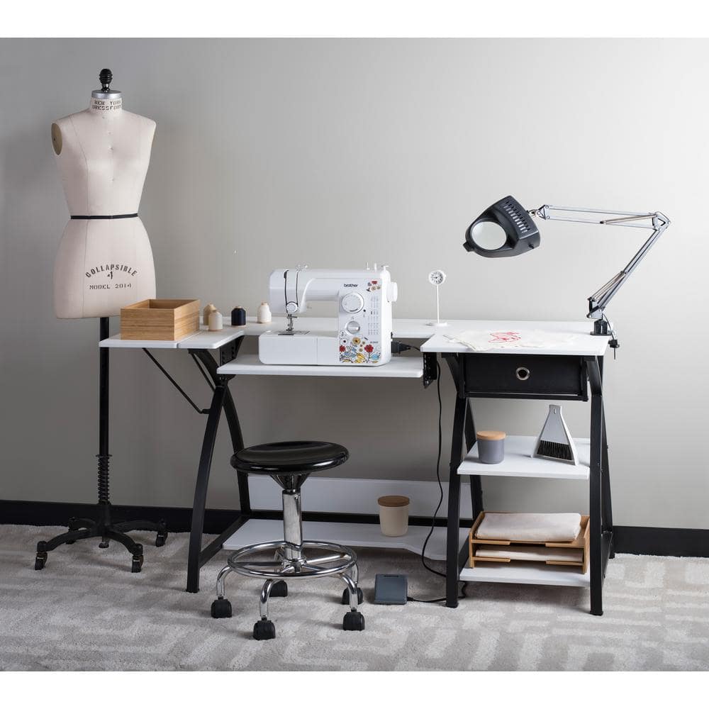 Comet Plus Adjustable Black and White Hobby Desk with Storage