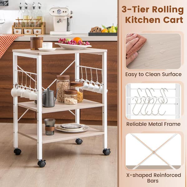 3-Tier Kitchen Cart Baker's Rack Multifunction Rolling Microwave Oven Stand  Utility Storage Shelf with Metal Frame
