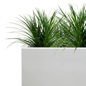 31 in. Long Rectangular Lightweight Pure White Concrete Metal Indoor Outdoor Planter Pot w/Drainage Hole