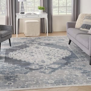 Astra Machine Washable Blue Ivory 6 ft. x 9 ft. Distressed Traditional Area Rug