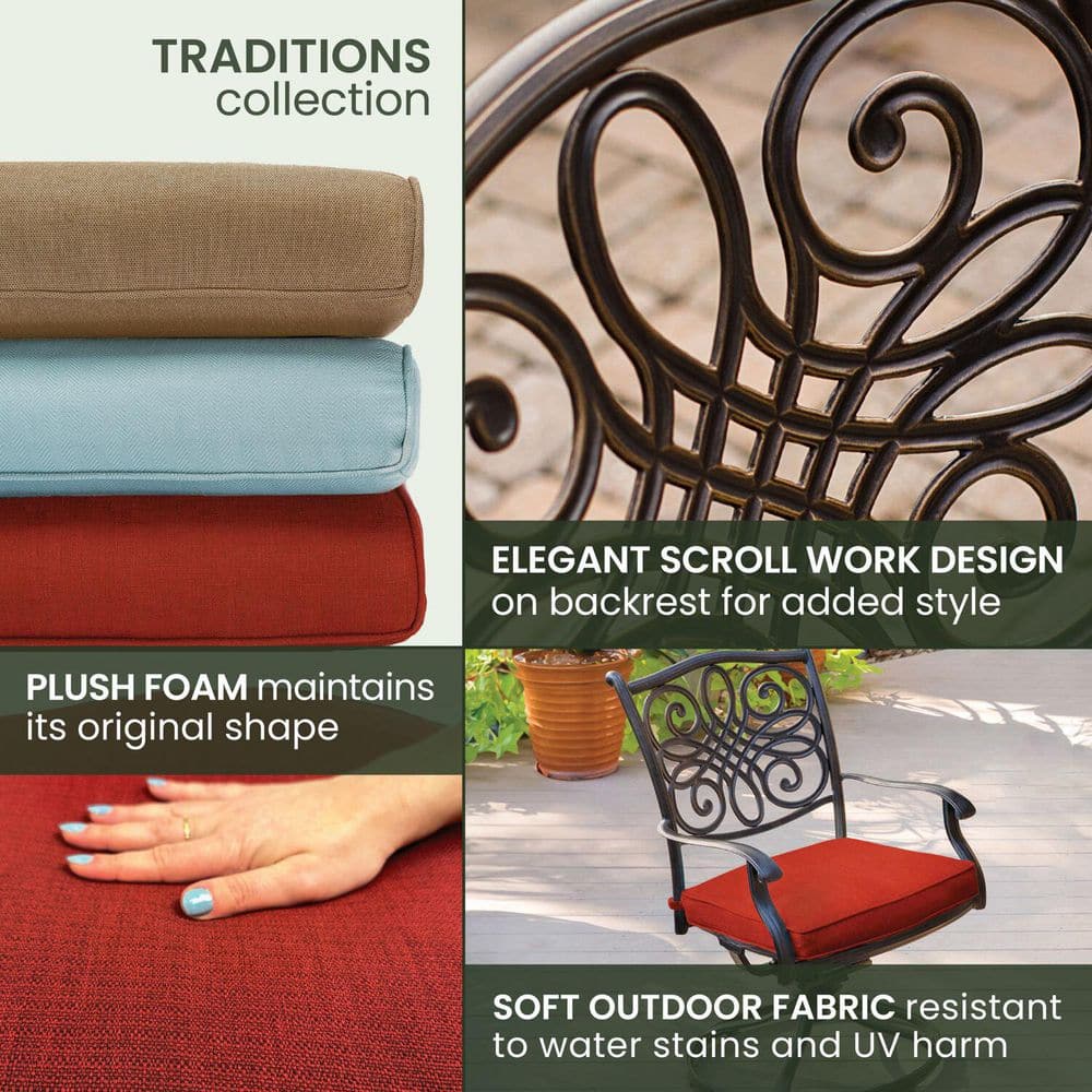 Classic Round Aluminum Outdoor Dining Set with Red Cushions