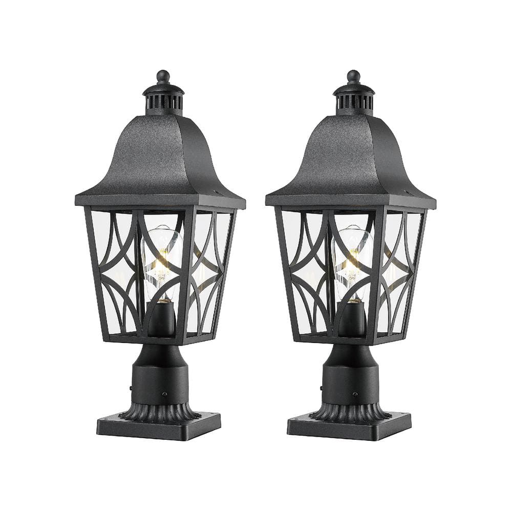 20.2 in. Black Outdoor Hardwired Integrated LED Wall Lantern Sconce with Gl
