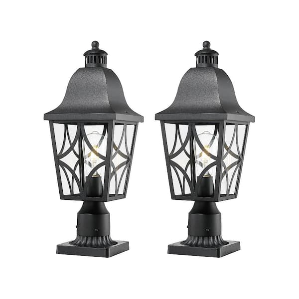 Jushua 20.2 in. Black Outdoor Hardwired Integrated LED Wall Lantern Sconce with Glass, No Bulbs Included (2-Pack)