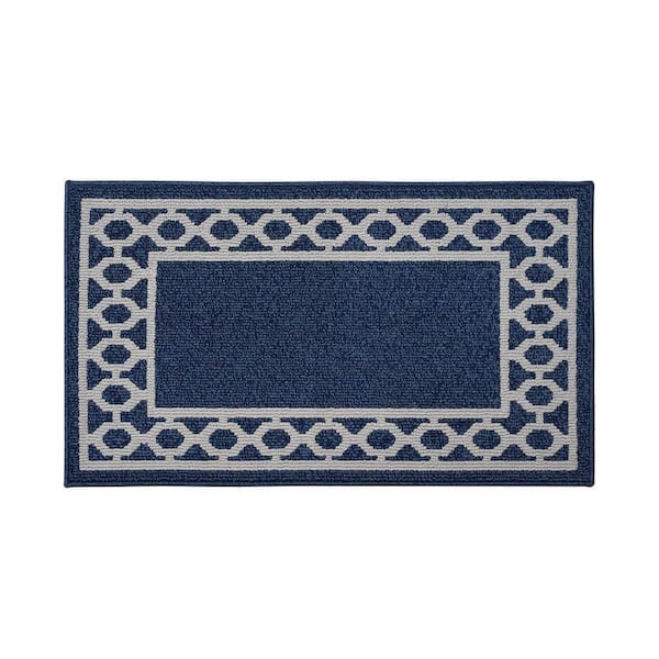 Machine Washable Non-Skid Denim Blue Twist/Light Gray  2.2 ft. x 4 ft. All Loop Tufted Area Rug
