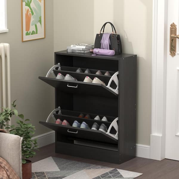 Lugo Wall Hanging Two Tier Shoe Cabinet, Black