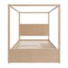 Harper & Bright Designs Natural (Light Brown) Wood Frame Queen Size Modern Canopy Bed with Headboard, Trundle and 3-Drawers YJH182AAN
