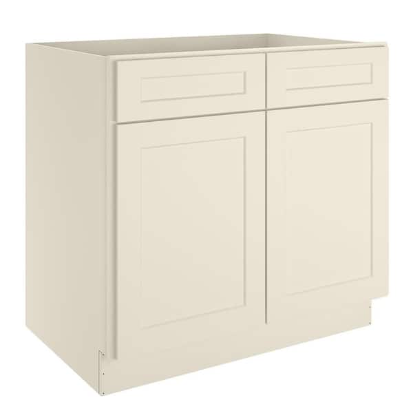 HOMEIBRO Newport Antique White Plywood Shaker Style 2-Doors 2-Drawers Base Kitchen Cabinet (36 in.W x 24 in.D x 34.5 in.H)