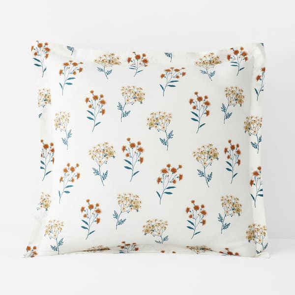 The Company Store Company Cotton White Multi Stem Bouquet Cotton Percale Euro Sham
