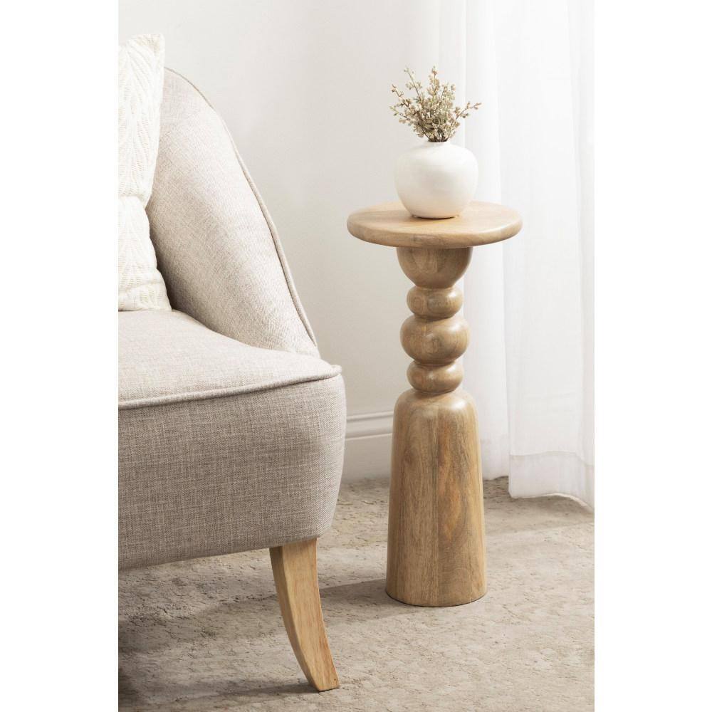 Natural Mango Wood Round Accent Table with Turned Base