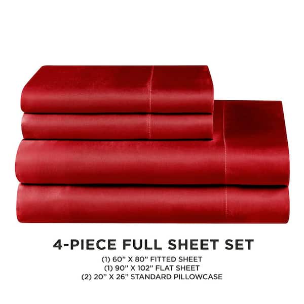 JUICY COUTURE Silky Satin 4-Piece Red Solid Color Microfiber Full
