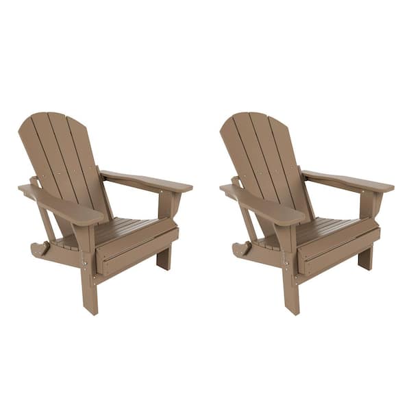 WESTIN OUTDOOR Addison Weathered Wood Folding Plastic Outdoor Adirondack Chair, Set of 2