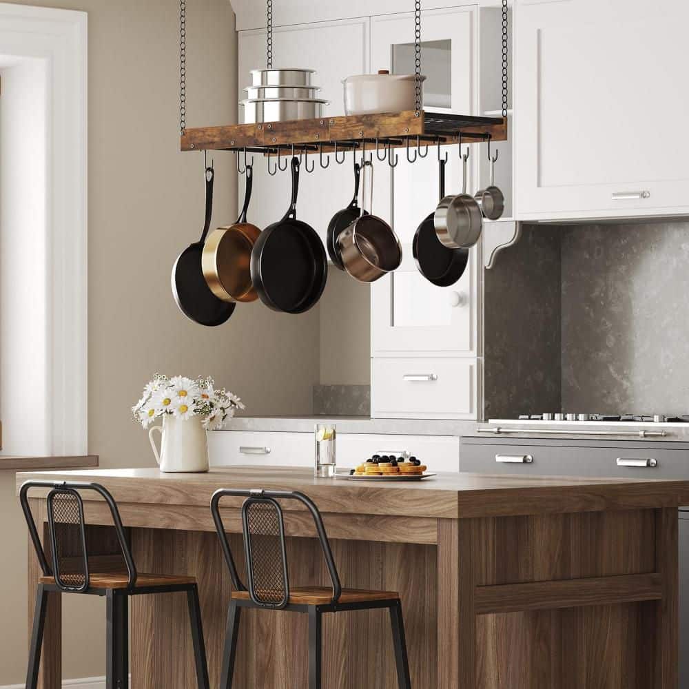 Ceiling Fan Pot Rack Numhew Hanging Pot Rack with 18 S-Shaped Hooks for Kitchen, Ceiling ...