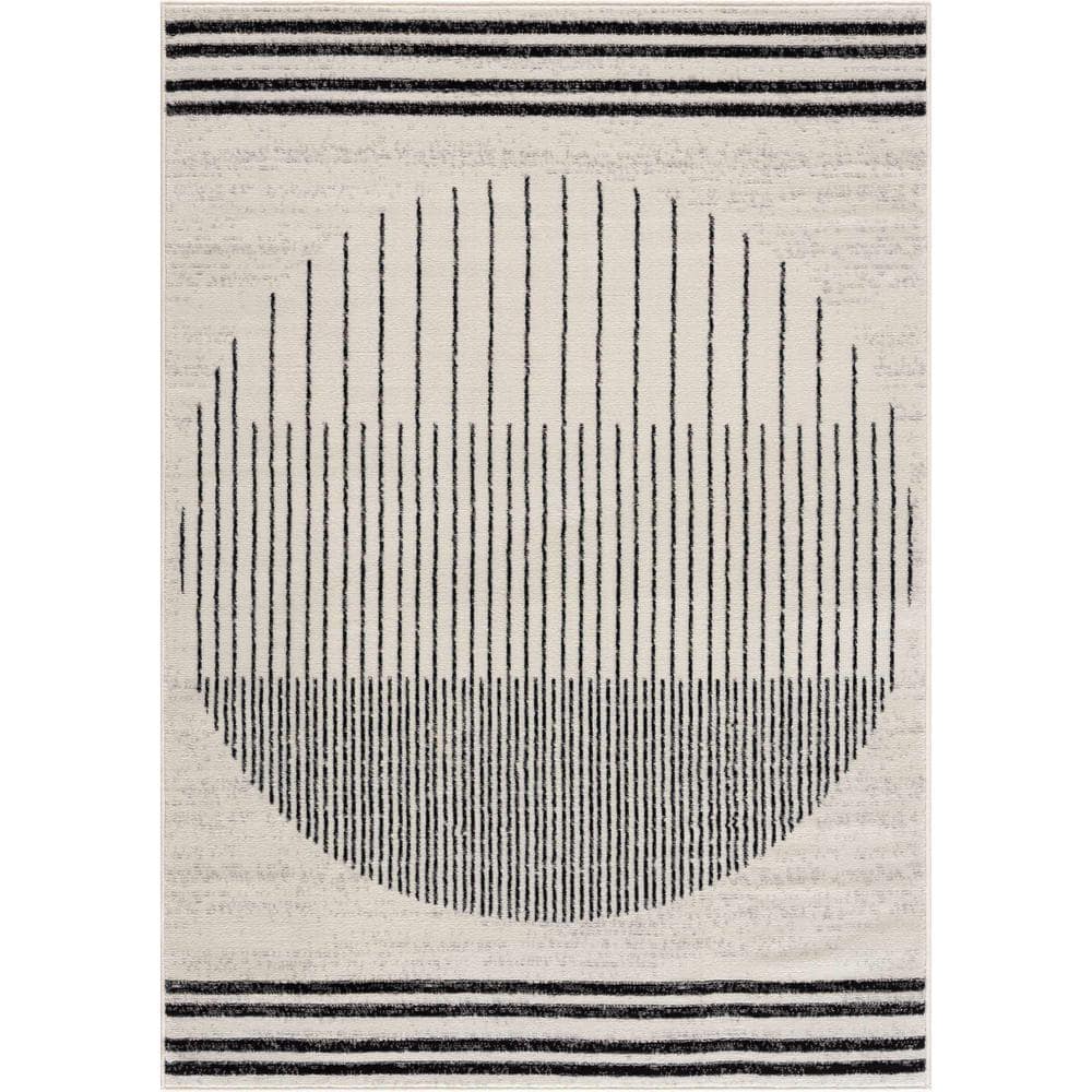 Angus Black and White Abstract Polypropylene Area Rug 7'10" x 10'