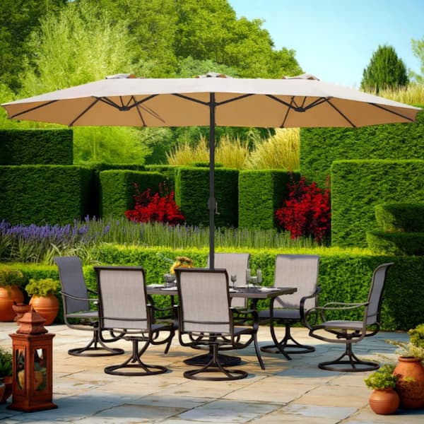 Maypex 15 x 9 ft. Large Double Sided Market Rectangular Outdoor Patio Umbrella in Tan