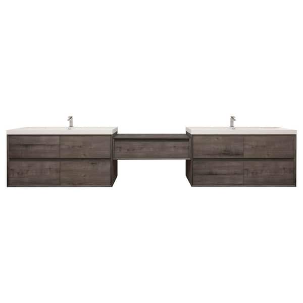 Kingdee 130 in. W x 20 in. D x 26 in. H Double Sink Middle Table Counter Bath Vanity in Smoke Oak with White Acrylic Top