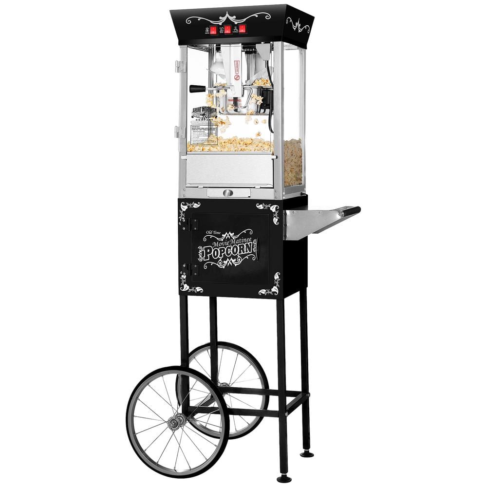 Matinee Movie 8 oz. Antique Black Popcorn Machine with Cart
