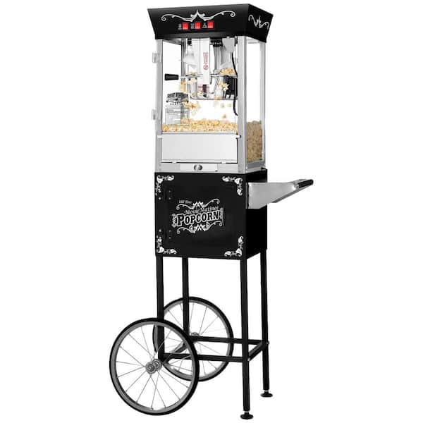 Matinee Movie 8 oz. Antique Black Popcorn Machine with Cart