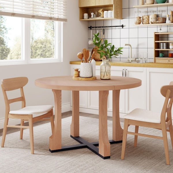 CHRISTOPHER KNIGHT HOME Prairie 48 in. Natural Round Wood Top Trestle Dining Table, MDF, Black, 4 Seats