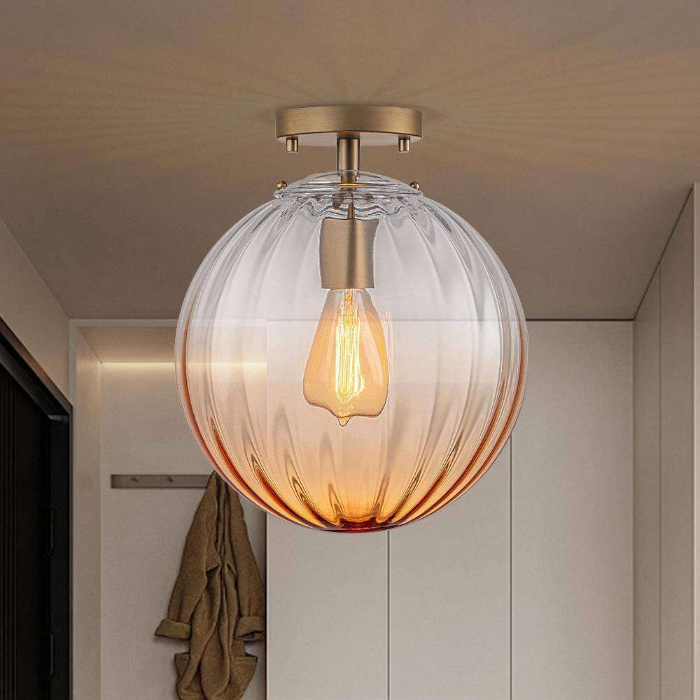 Court 1-Light 11 in. Matte Brass Semi-Flush Mount Globe Ceiling Light with Gradient Amber Glass for Hallways or Foyers price history on PriceWatchPro