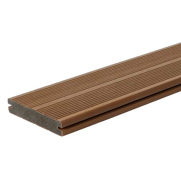 Unbranded 1 in. x 6 in.-12 ft. Sylvanix Skyline Decking-Teak Grooved Edge Fully Encapsulated (Actual Size: 7/8 in. x 5-5/16 in.)