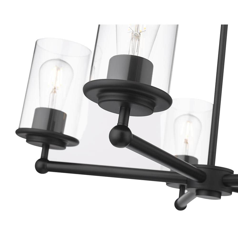 Matte Black 5-Light Steel Chandelier with Clear Glass Shades