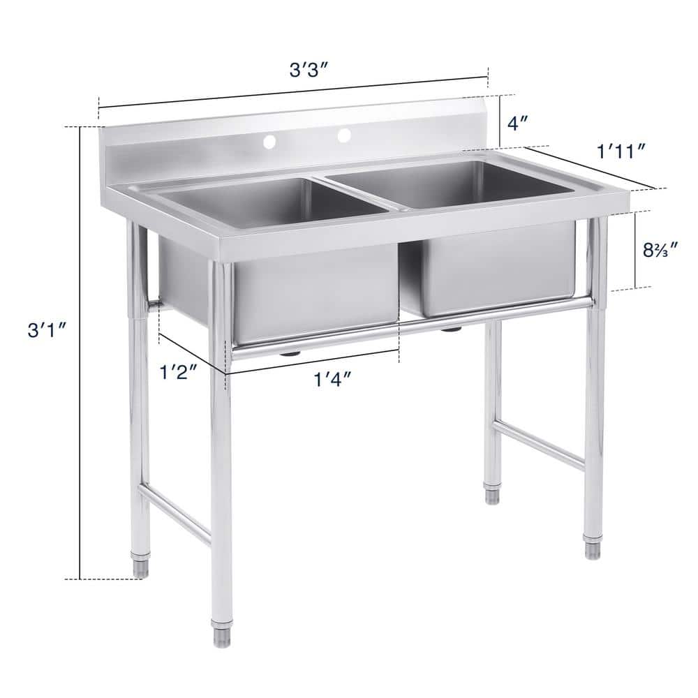 39.4" Stainless Steel Freestanding Double Basin Utility Sink