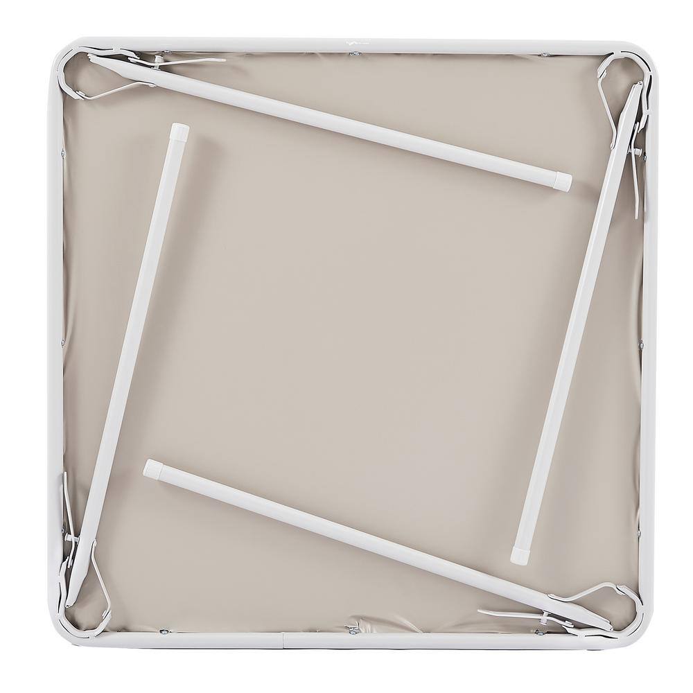 Beige Metal Square Folding Card Table with Collapsible Legs