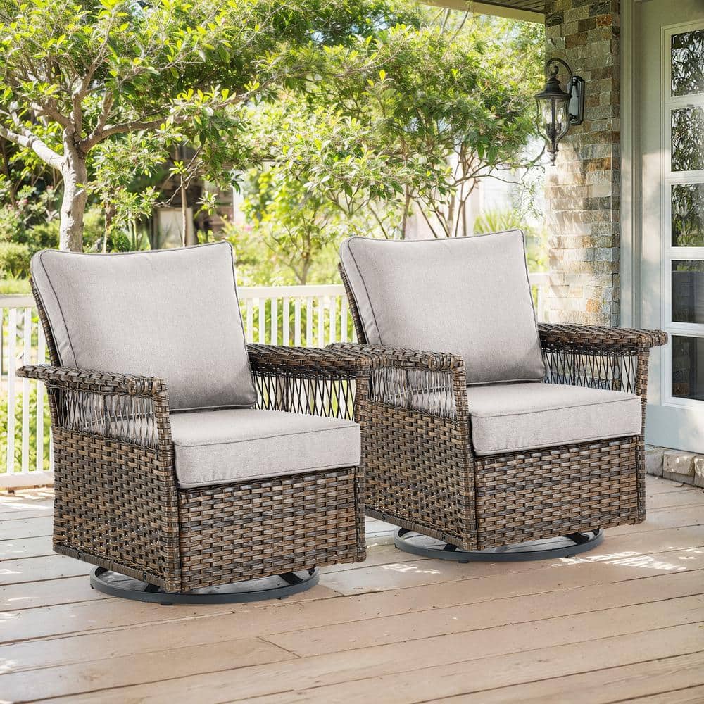 Gymojoy StLouis 2-Person Patio Swivel Chair Brown Wicker