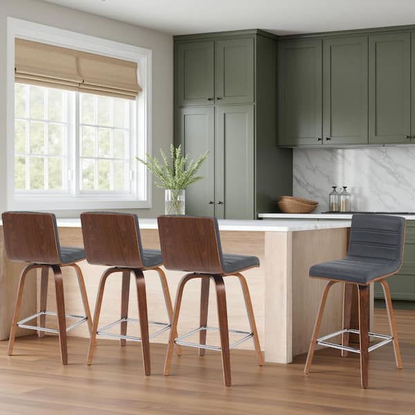 Vienna 35.5 in. H Vintage Black / Walnut Square Back Wood Bar Stool with Faux Leather Seat Set of 4