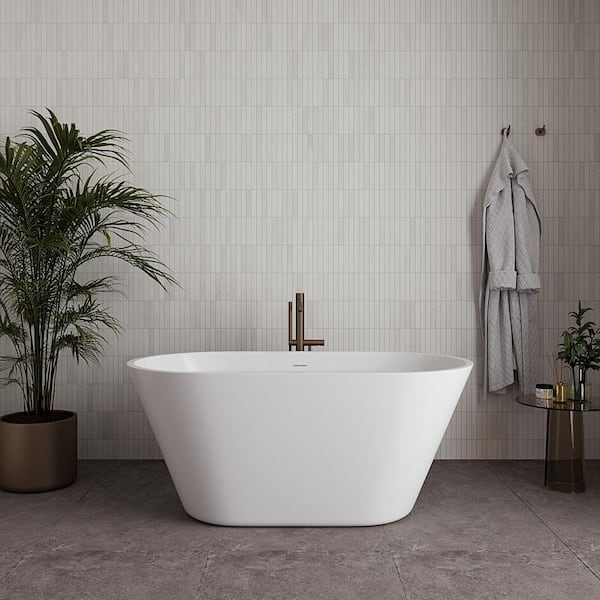 54 in. x 30 in. Acrylic Freestanding Soaking Bathtub in Glossy White with Brushed Gold Drain