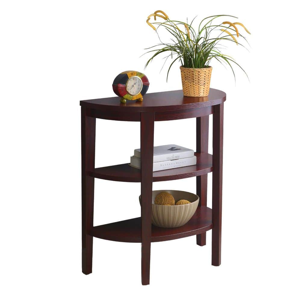 Elegant Mahogany Demilune Console with Dual Storage Shelves