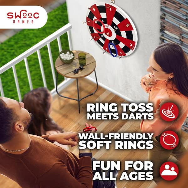 Hook Darts Ring Toss Game Wood Board and Soft Rings SWOOC
