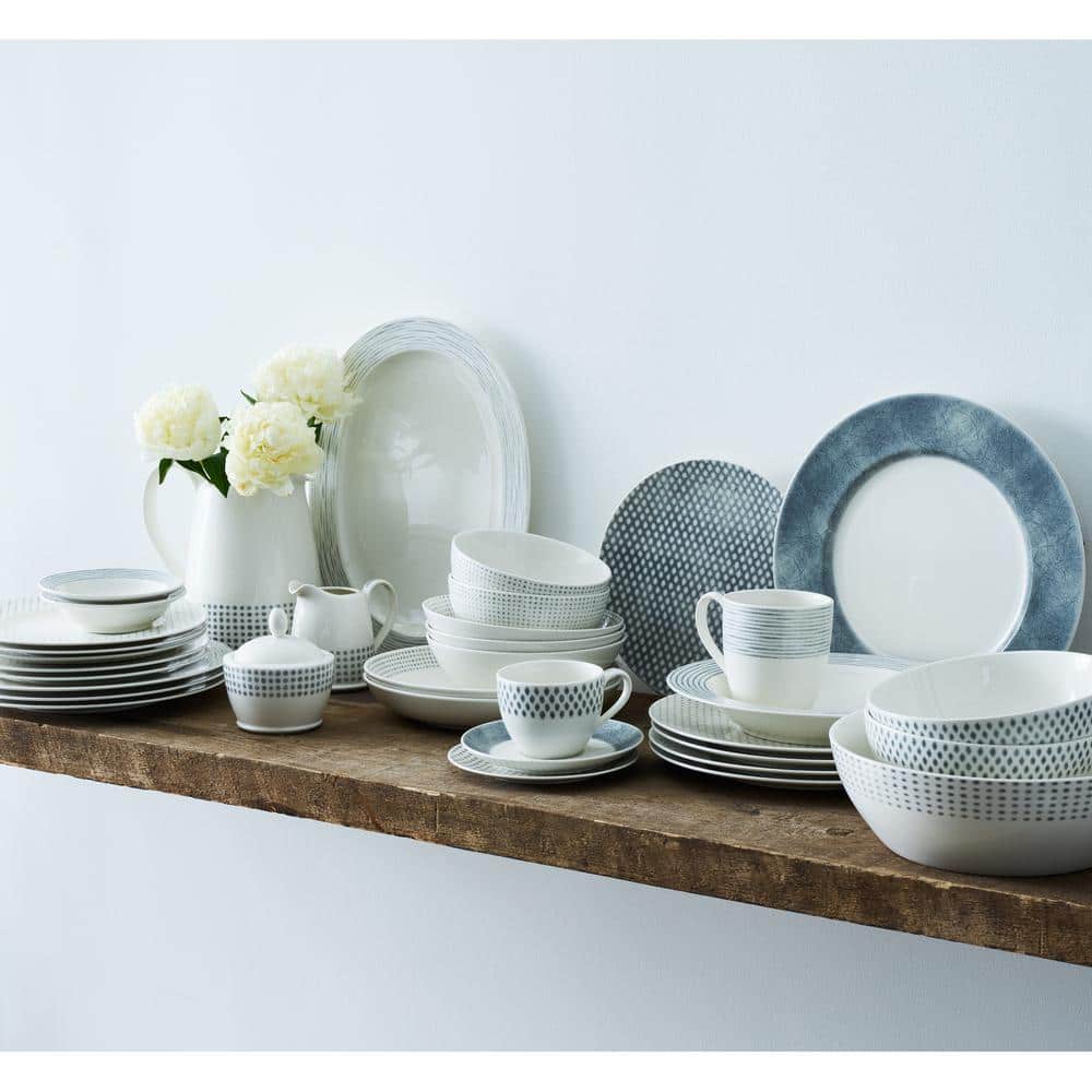Gray and White Ceramic Patterned Dessert Bowls, Set of Four