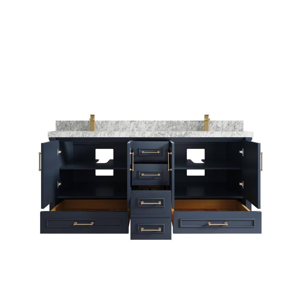 Hudson 72" Hale Blue Double Sink Vanity with Carrara Marble Top