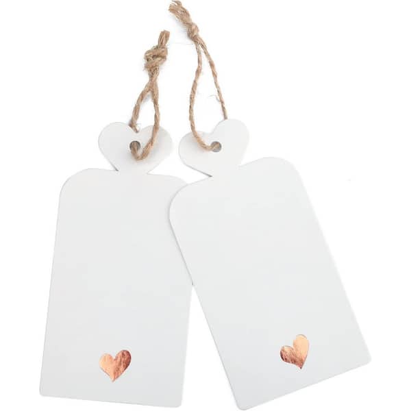 Unbranded 100pcs Blank Gift Tags with String 4x2 in White Paper Foil Rose Gold Heart Personalized Gift Wrapping Labels