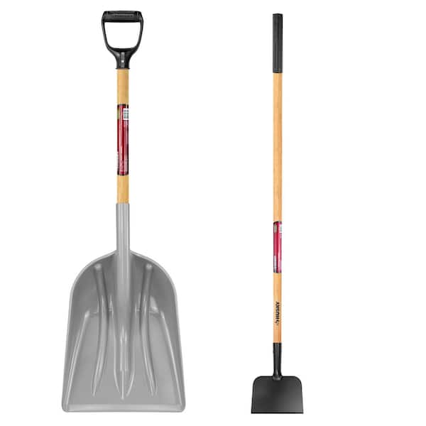 47 in. Carbon Steel Ice Scraper and 31 in. Wood Handle Poly Scoop Shovel Combo