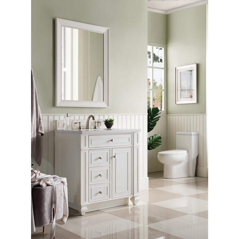 Bright White Solid Wood Single Bathroom Vanity Base