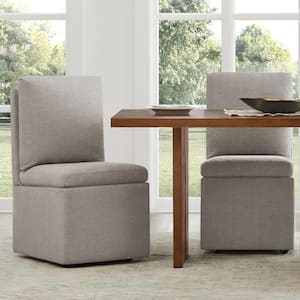 Barnaby Upholstered Taupe Dining Chair with Casters and Storage Space for Dining room Bedroom Livingroom (Set of 2)
