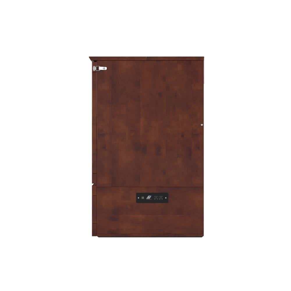 Walnut Full Murphy Bed Chest with Upholstered Wood Frame and Drawer