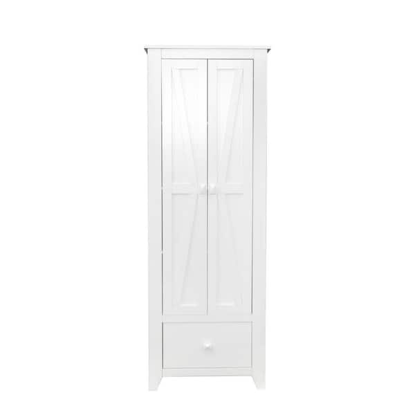 Unbranded White Wood Pantry Organizer Kitchen Cabinet with 2-Doors, 4-Shelves and 1-Drawer