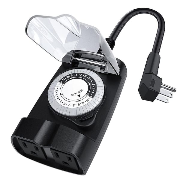 15-Amp 120-Volt 1440-min Outdoor 2-Grounded Outlets Chronologic Timer Black for Electrical Outlets Heavy Duty