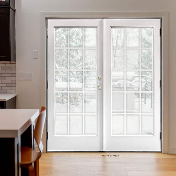72 in. x 80 in. Fiberglass Smooth White Left-Hand Outswing Hinged Patio Door with 15-Lite GBG