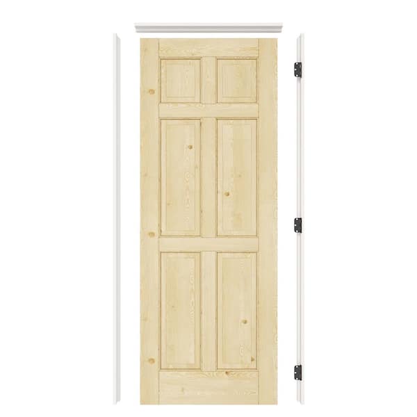 ARK DESIGN 30 in. x 80 in. 6-Panel Left Solid Core Unfinished Pine Wood Single Prehung Interior Door with Quick Assemble Jamb