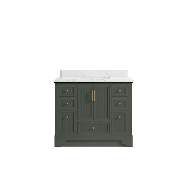 Willow Collections Alys 42 in. W x 22 in. D x 36 in. H Single Sink Bath Vanity in Pewter Green with 1.5 in. Calcutta Laza Qt. Top