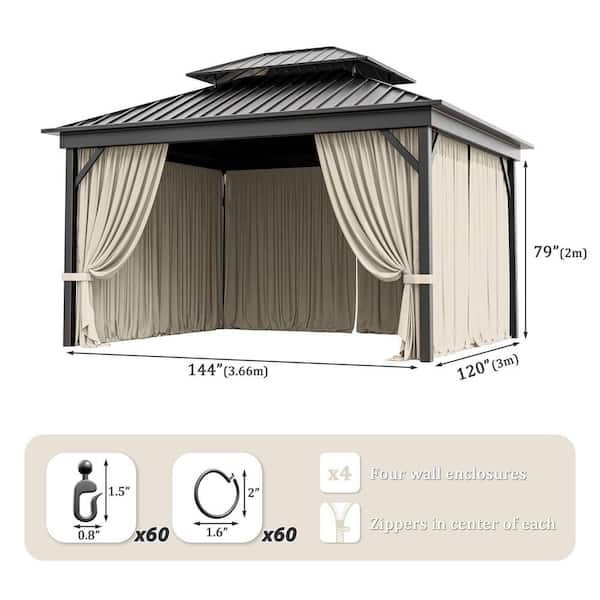 10 ft. x 12 ft. Universal Outdoor Privacy Curtains, Gazebo Replacement with Zipper Cream (4-Side Curtain Only)