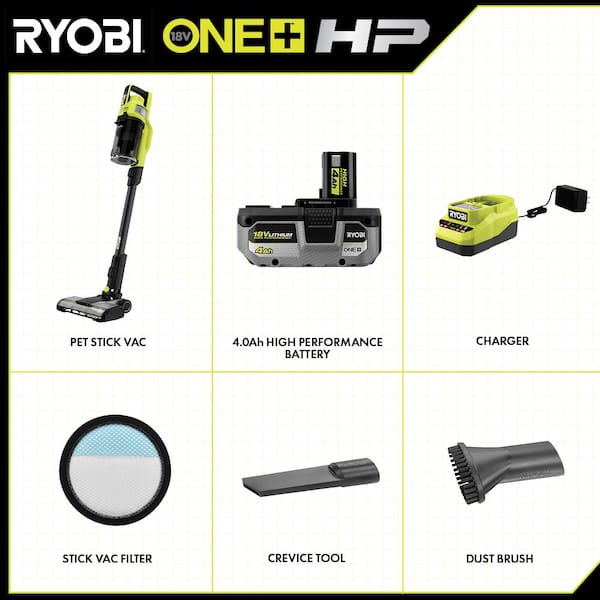 ONE+ HP 18V Cordless Pet Stick Vacuum Cleaner Kit with Battery and Charger, We/Dry Hand Vacuum, and Filters